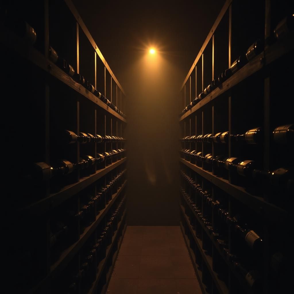 Cellar Worthy collection at ThePourfection — a low-lit private cellar wall stacked with aging bottles