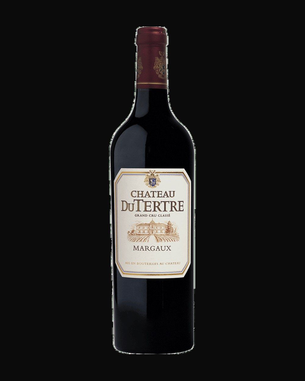 Bottle of Château Margaux Château Margaux 2016, red wine, from Bordeaux, France, 750ml — a dust-flecked wine bottle resting in a candlelit cellar rack