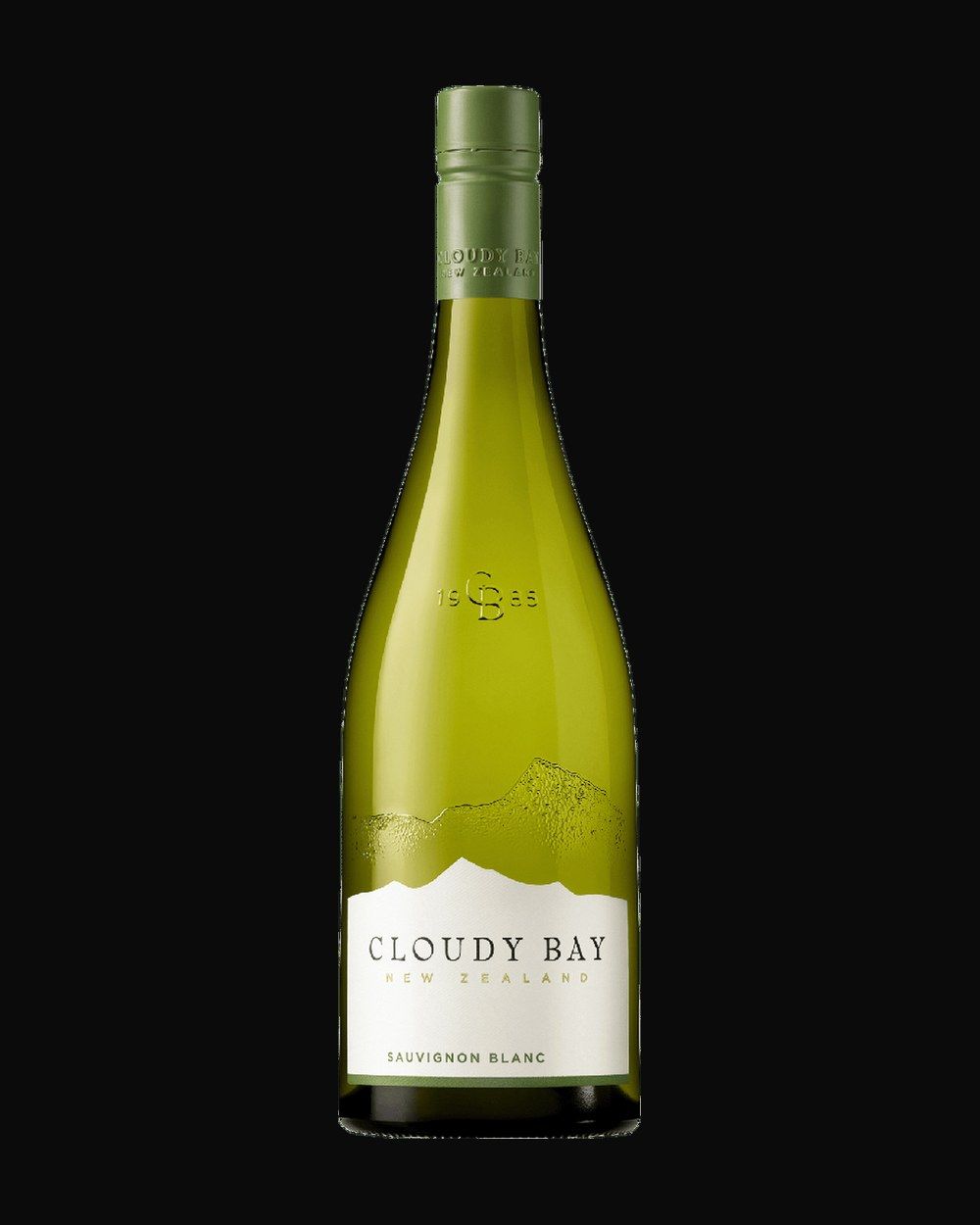 Bottle of Cloudy Bay Sauvignon Blanc, white wine, from Marlborough, NZ, 750ml — a dust-flecked wine bottle resting in a candlelit cellar rack