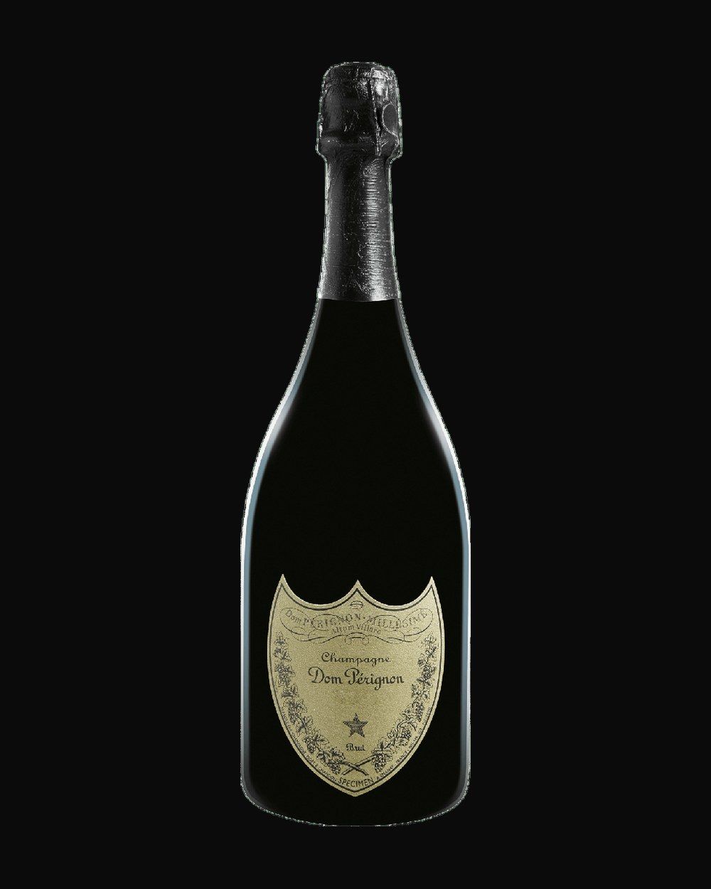 Bottle of Dom Pérignon Vintage 2013 Brut, champagne, from Champagne, France, 750ml — a chilled champagne bottle with rising bubbles and gold foil